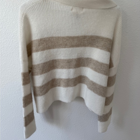 Striped V-Neck Sweater in Cream and Brown - Picture 2 of 3